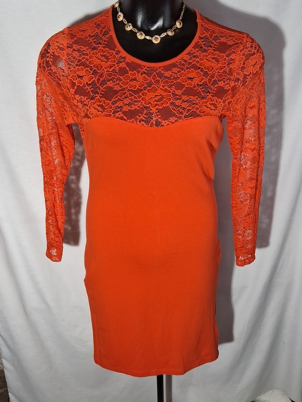 H&M Orange Lace-Detail Long Sleeve Bodycon Dress